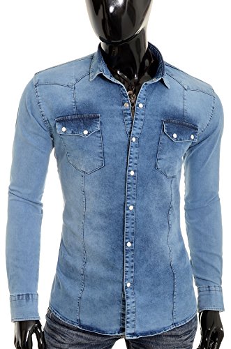 D&R Fashion Camisa Gruesos Denim Jeans Hombres con Collar Normal y Bolsillos Elegantes