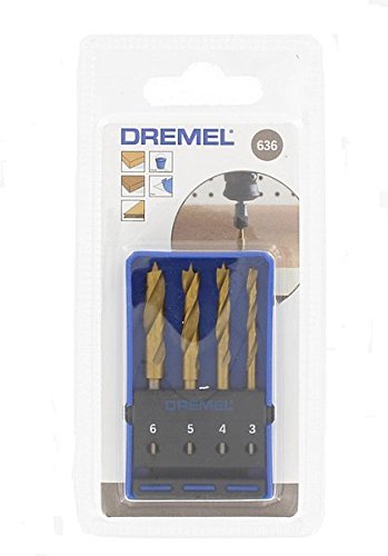 Dremel 636 - Brocas con recubrimiento de titanio, juego de accesorios de 4 brocas para herramienta rotativa (3 mm, 4 mm, 5 mm, 6 mm) para madera, laminado, aglomerado, contrachapado