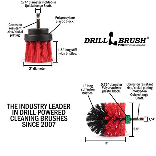 Drillbrush 2 Piezas de tamaño Mini cerdas largas Red de cerdas duras Rotary Limpieza es para la Limpieza Revestimiento, ladrillo, Piedra, chimeneas, Cubiertas, canalones, y Más Red-rígido