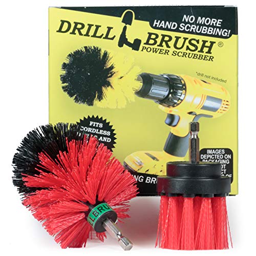 Drillbrush 2 Piezas de tamaño Mini cerdas largas Red de cerdas duras Rotary Limpieza es para la Limpieza Revestimiento, ladrillo, Piedra, chimeneas, Cubiertas, canalones, y Más Red-rígido