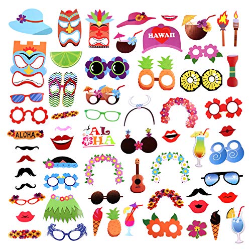 Dsaren 60 Pcs Accesorios para Fotomatón Divertido Bigotes Gafas Photo Booth Props Accesorios para Fiesta, Partido Boda, Hawaiano Beach Pool Parties, Cumpleaños