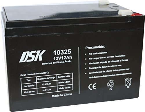 DSK, Batería Plomo Acido 12V 12 Ah, Ideal para Alarmas Hogar, Juguetes Eléctricos, Cercads, Balanzas, Negro