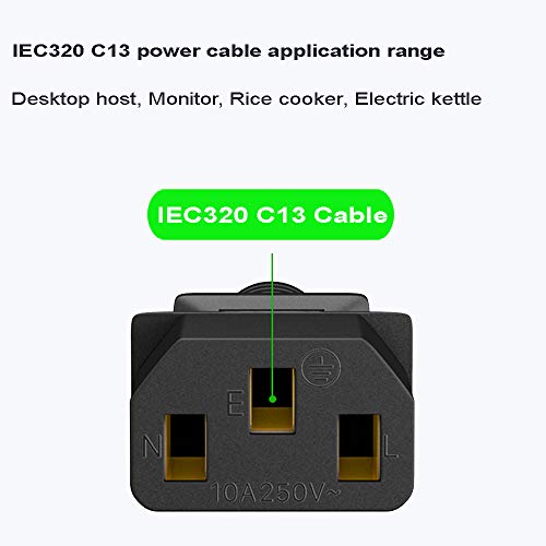 DTK 1,2M IEC320 C13 H05VV-F 3 * 0.75mm² Cable de Alimentación para Dispositivos Frescos Impresora, PC, Monitor, Televisión, Proyector, PS3 / PS4 Pro, Equipo de DJ,Cable IEC Negro de 3 Pines