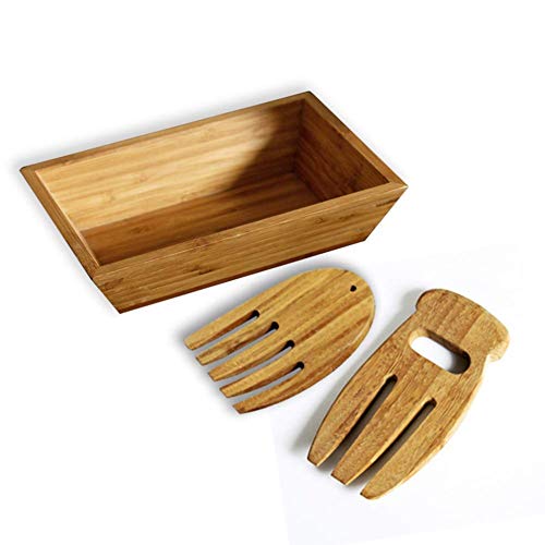 DUDDP Bandeja para Servir Ensalada de Madera de bambú Pasta Hobby Tazón para Mezclar con Manos para Servir Tazón de Ensalada Rectangular Plato de Fruta Vajilla Japonesa Ensalada Vegetal tazón