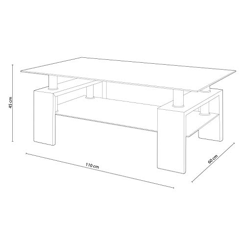 duehome Mesa Centro Moderna de Cristal, Mesita de Salon, Color Cambria Medidas: 110 cm (Largo) x 60 cm (Ancho) x 45 cm (Altura)