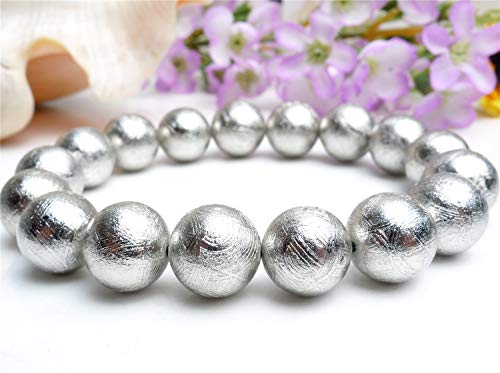 DUOVEKT - Pulsera de meteorito de Hierro de Gibeon auténtico, Cuentas Redondas de Cristal de 12 mm, para Mujeres, Hombres, cumpleaños, curación, Mejor Regalo