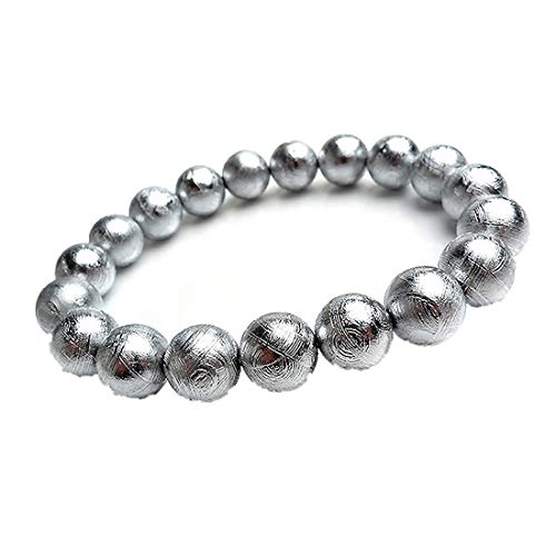 DUOVEKT - Pulsera de meteorito de Hierro de Gibeon auténtico, Cuentas Redondas de Cristal de 12 mm, para Mujeres, Hombres, cumpleaños, curación, Mejor Regalo