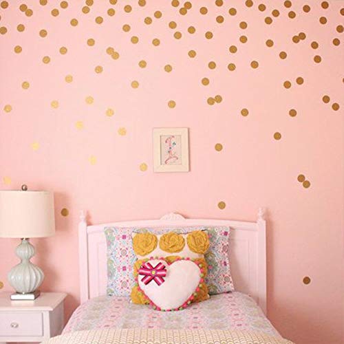 Dusenly - Adhesivos de pared con lunares dorados removibles, diseño de círculos dorados, vinilos decorativos para la habitación de los niños (2 pulgadas x 100 calcomanías)