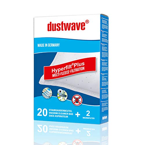 dustwave® - 20 bolsas para aspiradoras AEG S-Bag Classic Long Performance, GR 201, fabricadas en Alemania, incluye microfiltro