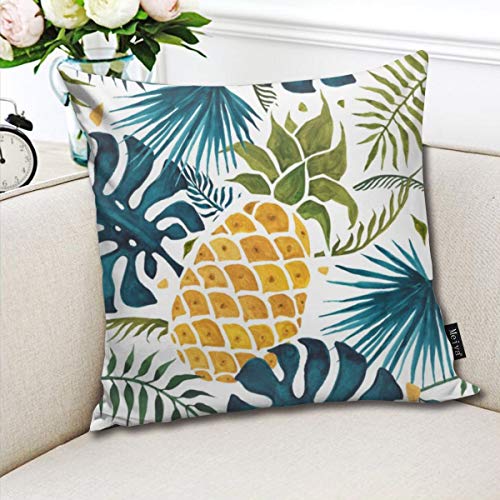 Dutars - Funda de cojín de piña azul con hojas de palmera, color blanco, funda de almohada cuadrada para decoración del hogar, funda de cojín para sofá cama de 18 x 18 pulgadas