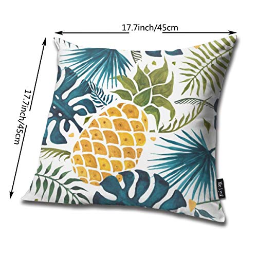 Dutars - Funda de cojín de piña azul con hojas de palmera, color blanco, funda de almohada cuadrada para decoración del hogar, funda de cojín para sofá cama de 18 x 18 pulgadas