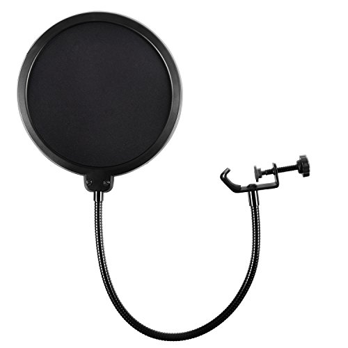 Earamble filtro pop anti pop Microphone Pop Filter para Blue Yeti y cualquier otro Micrófono Pantalla Pop de viento de doble capa con brazo flexible de clip de cuello de cisne de 360 ​​°