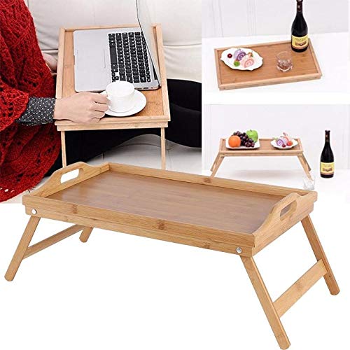 EBTOOLS Mesa de Desayuno Bandeja de Cama de Madera de Bambú Portátil Pierna Plegable Escritorio de Computadora Mesa Portatil Laptop Ordenador Servir Comida