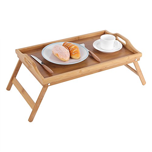 EBTOOLS Mesa de Desayuno Bandeja de Cama de Madera de Bambú Portátil Pierna Plegable Escritorio de Computadora Mesa Portatil Laptop Ordenador Servir Comida