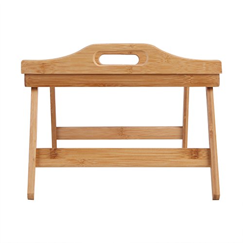 EBTOOLS Mesa de Desayuno Bandeja de Cama de Madera de Bambú Portátil Pierna Plegable Escritorio de Computadora Mesa Portatil Laptop Ordenador Servir Comida