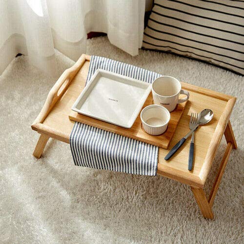 EBTOOLS Mesa de Desayuno Bandeja de Cama de Madera de Bambú Portátil Pierna Plegable Escritorio de Computadora Mesa Portatil Laptop Ordenador Servir Comida