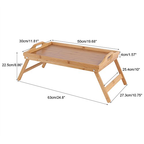 EBTOOLS Mesa de Desayuno Bandeja de Cama de Madera de Bambú Portátil Pierna Plegable Escritorio de Computadora Mesa Portatil Laptop Ordenador Servir Comida