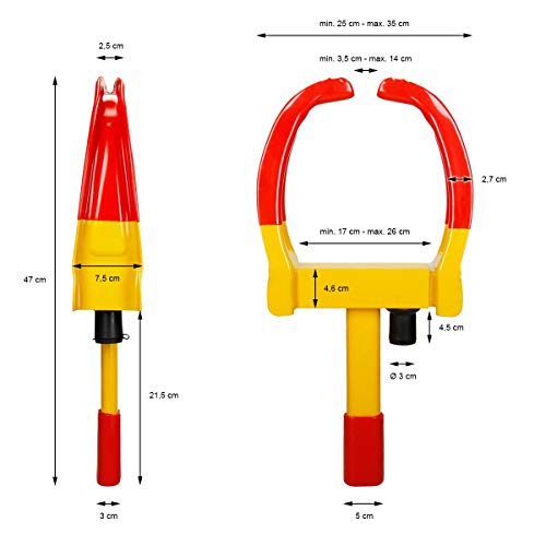 ECD Germany 4x Cepo para neumáticos Candado inmovilizador extensible de rueda Dispositivo de cierre antirrobo para automoviles Ajustable 17-26cm (6 3/4'' - 10 1/2' ') Contiene una cerradura 2 llaves