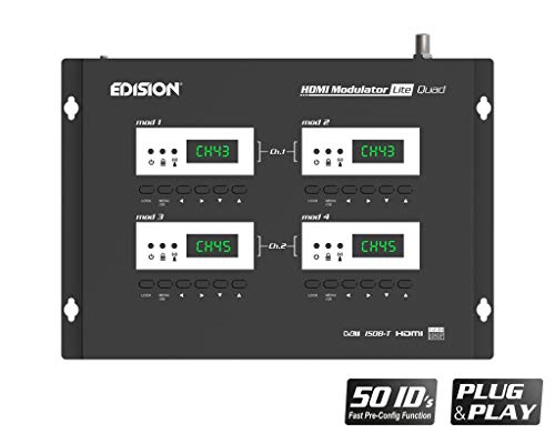 Edision Lite Quad - Modulador HDMI (4 entradas HDMI a DVB-T o ISDB-T (Plug & Play, Full HD, HDTV, MPEG4, USB, Pre-Conj, instalación rápida), Color Negro