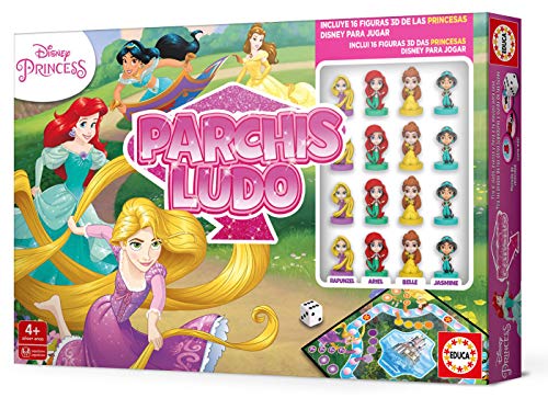 Educa Borrás- Parchís Ludo Princesas Disney, con figuras 3D de los personajes, a partir de los 4 años (18344) , color/modelo surtido