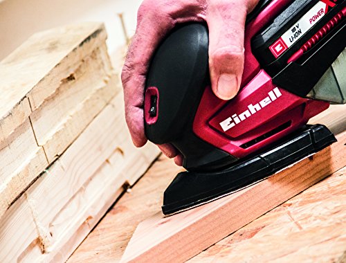 Einhell TE-OS 18 Li Solo - Lijadora múltiple sin cable, 6 papeles abrasivos para madera, 22000 oscilaciónes/min, sin batería/cargador, color rojo y negro