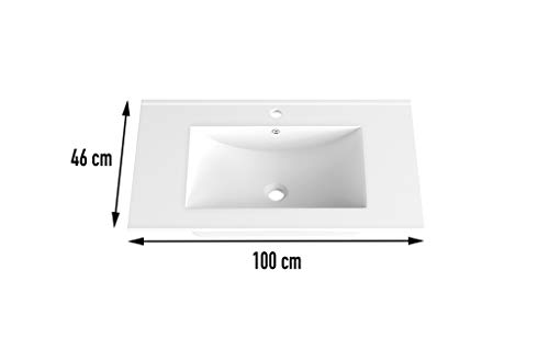 EL ALMACEN DEL PROFESIONAL Juego de Mueble de Baño Modelo Noruega Porcelana, Conjunto formado por Mueble de Baño Lacado en Blanco Ancho 100cm, Lavabo de Porcelana y Espejo a Juego