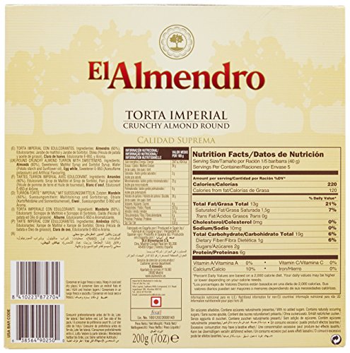 El Almendro Turrón Imperial de Almendra, sin Azúcares Añadidos - 200 gr