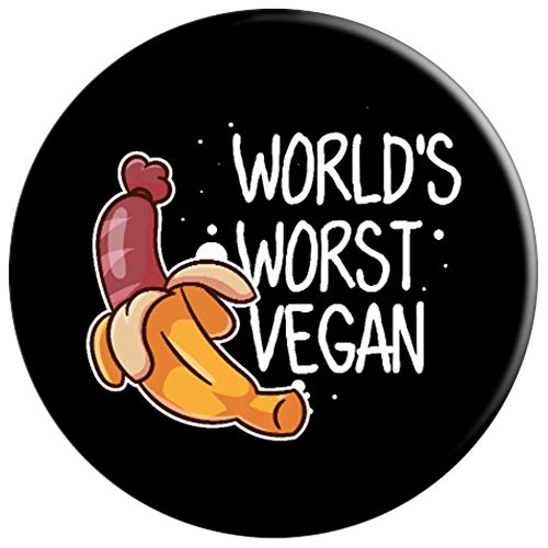 El peor vegano del mundo - Salchicha anti-vegana PopSockets Agarre y Soporte para Teléfonos y Tabletas