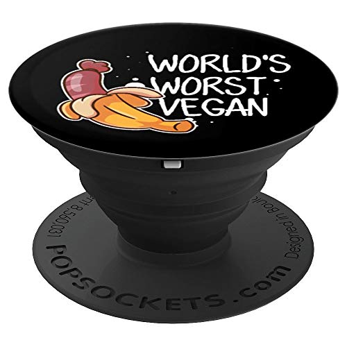 El peor vegano del mundo - Salchicha anti-vegana PopSockets Agarre y Soporte para Teléfonos y Tabletas