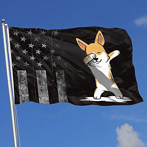 Elaine-Shop Banderas al Aire Libre desgastadas Bandera de EE. UU. Dabbing Corgi Bandera de 4 * 6 pies para decoración del hogar Fanático de los Deportes Fútbol Baloncesto Béisbol Hockey