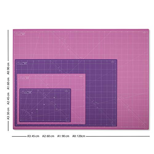 Elan Base de Corte A2 Rosa y Morado, Alfombrilla de Corte para Patchwork, Base de Corte Autocicatrizante, Tabla de Corte Costura, Alfombrilla Corte Autorregenerable, Alfombra de Corte 60cm x 45cm