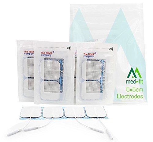 Electrodos para electroestimuladores Med-Fit, Prorelax Axion,Tenscare Saneo 16 Electrodos de duración de la más alta calidad 5cm x 5cm- Adecuado para todas las decenas con conectores de 2 mm.