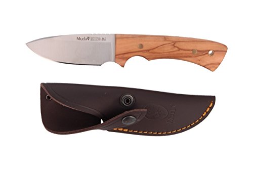 Electropolis Cuchillo Enterizo de Caza Muela Rhino Rhino-9.OL, cachas de Madera de Olivo, tamaño Total 20 cm, con Funda de Cuero + Tarjeta Multiusos de Regalo