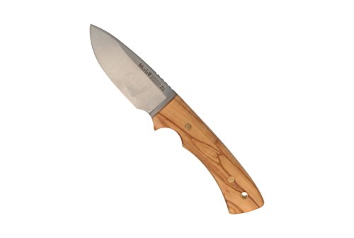 Electropolis Cuchillo Enterizo de Caza Muela Rhino Rhino-9.OL, cachas de Madera de Olivo, tamaño Total 20 cm, con Funda de Cuero + Tarjeta Multiusos de Regalo