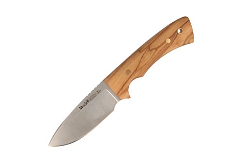 Electropolis Cuchillo Enterizo de Caza Muela Rhino Rhino-9.OL, cachas de Madera de Olivo, tamaño Total 20 cm, con Funda de Cuero + Tarjeta Multiusos de Regalo