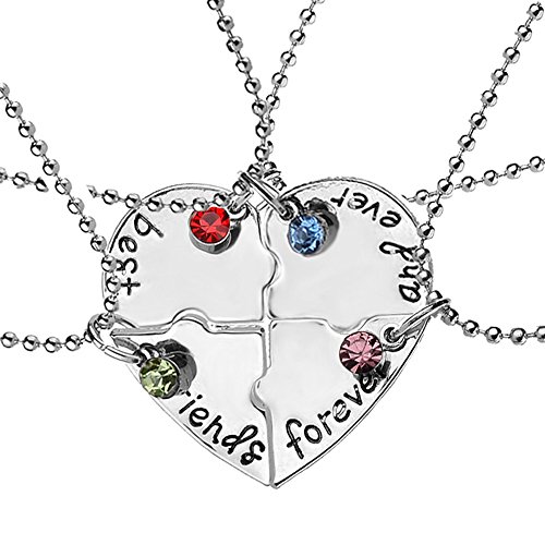 Elegant Rose Conjuntos de 4 Unidades Aleación Collares Best Friends Forever and Ever Mejores Amigos para Siempre con Patrón de Corazón Collar Creativo Regalo para Amigos Niñas