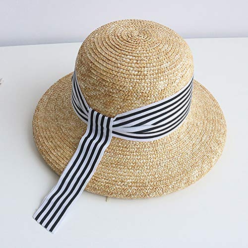 Elegante Gran Alforfón Tallo Sombrero De Paja Mujer Verano Salvaje Sombrilla Protector Solar Sombrero De Playa De Vacaciones (Color : Beige)