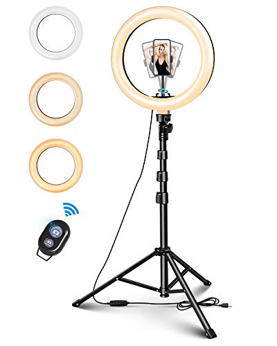 ELEGIANT 10" Aro de Luz Selfie Trípode, Anillo de Luz LED con Soporte para Móvil con Control Remoto Regulable para Transmisión en Vivo, Maquillaje Youtube Tiktok Fotografía Compatible con iOS Android