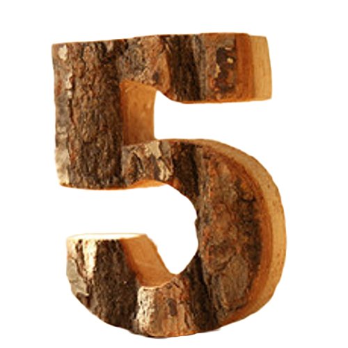 Elementos decorativos de madera natural, estilo retro, con diseño de letras o números, tamaño de 10 cm, ideales como decoración de paredes, restaurantes, etc., marca Outflower, madera, 5, 10 cm