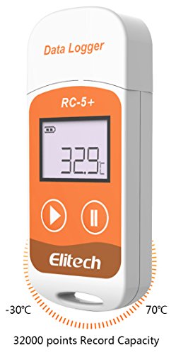 Elitech RC-5+ Registrador de Datos de Temperatura-generación automática PDF-32000 puntos-Reutilizable-Protección de contraseña-No necesita software-Rango de temperatura: -30°C a +70°C