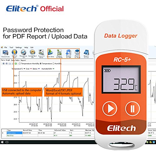 Elitech RC-5+ Registrador de Datos de Temperatura-generación automática PDF-32000 puntos-Reutilizable-Protección de contraseña-No necesita software-Rango de temperatura: -30°C a +70°C