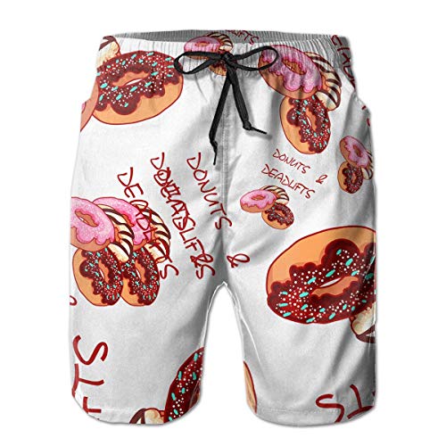 Elsaone Bañador Corto para Hombre Donuts y Peso Muerto Shorts de Tabla para Deportes Correr Nadar Playa Surf Secado rápido Forro de Malla Transpirable 2XL