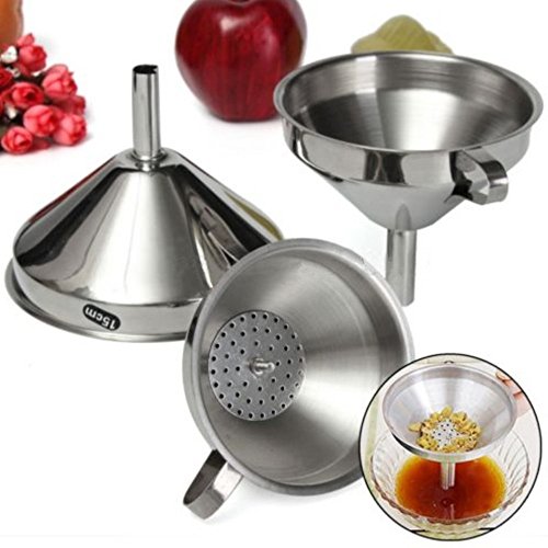 Embudo y filtro decantador de aceite o mermeladas de acero inoxidable - Utensilio de cocina – Plata, 15 cm