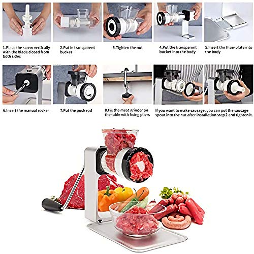 Embutidora de chorizos Picadora de carne manual, duradero máquina de picar carne, Alimentos for picar carne Adjuntos 2 en 1 Manual de la Carne y de Verduras Grinder Mincer