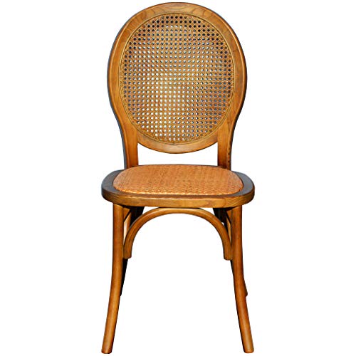 EME Silla Medallón Madera Oscura de Olmo con Asiento de ratán Natural y Respaldo de Rejilla. Incluye 1 Unidad. Sill apilable, con Acabado rústico.