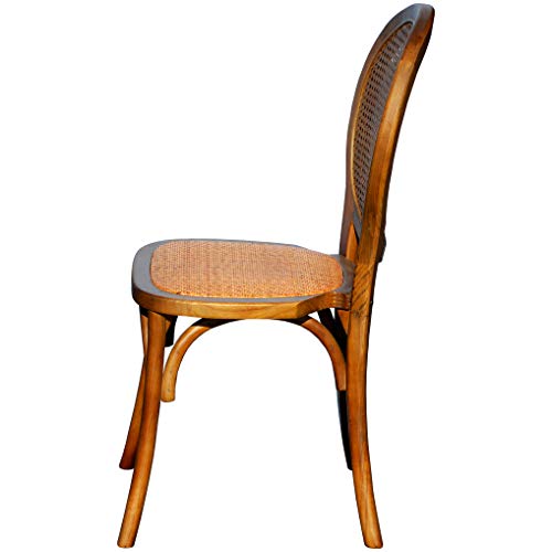 EME Silla Medallón Madera Oscura de Olmo con Asiento de ratán Natural y Respaldo de Rejilla. Incluye 1 Unidad. Sill apilable, con Acabado rústico.