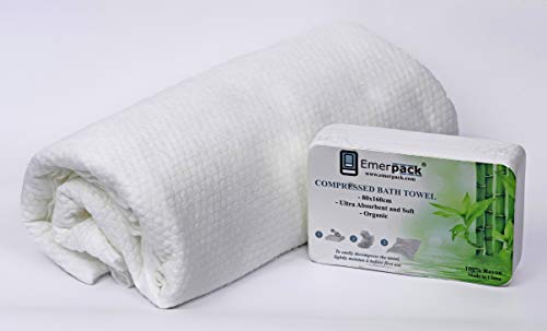 Emerpack 4X Toalla de Baño Desechable/Precintada y Aseptica/Grandes 80x160 cm XL/para Piscina, Playa, SPA, Hotel, Viajes, Gimnasio, Deportes, Camping/Suave y Absorbente Comprimida