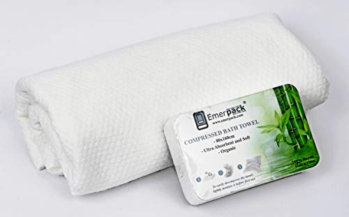 Emerpack 4X Toalla de Baño Desechable/Precintada y Aseptica/Grandes 80x160 cm XL/para Piscina, Playa, SPA, Hotel, Viajes, Gimnasio, Deportes, Camping/Suave y Absorbente Comprimida