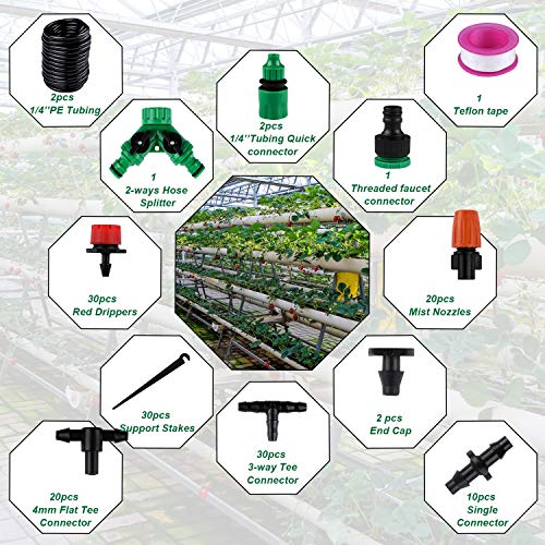 Emooqi Sistema de Riego de Jardín, 149 Pcs Goteros para Equipos de Riego, Accesorios para Riego por Goteo Sistema de Riego DIY para Irrigación Riego para Jardín, Plantas de Patio - 30M Tubo