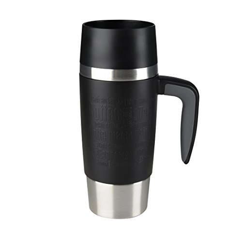 Emsa Travel MUG Handle Taza térmica, Acero Inoxidable, Negro, 0.36 L